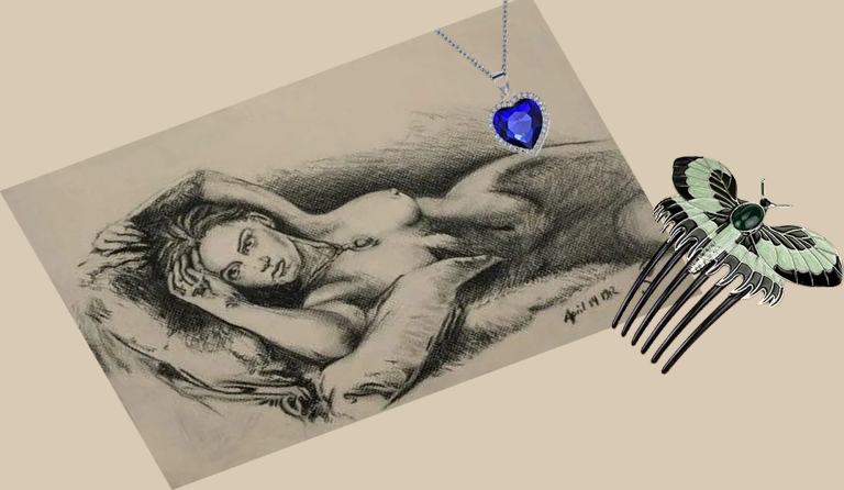 Dessin de Rose, du coeur de l'océan et du peigne de Rose